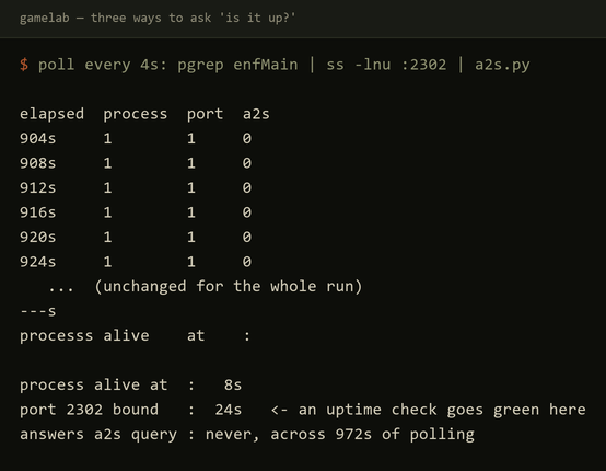 Server Uptime Monitoring Said Up 24 Seconds In. It Was Not Up 30 Minutes Later.