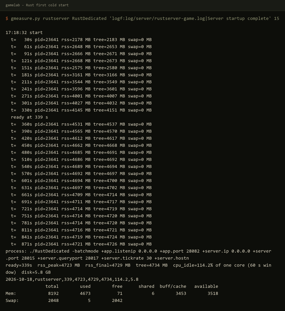 VPS Hosting for a Rust Server: 4.3 GB and More Than a Full CPU Core With Nobody On